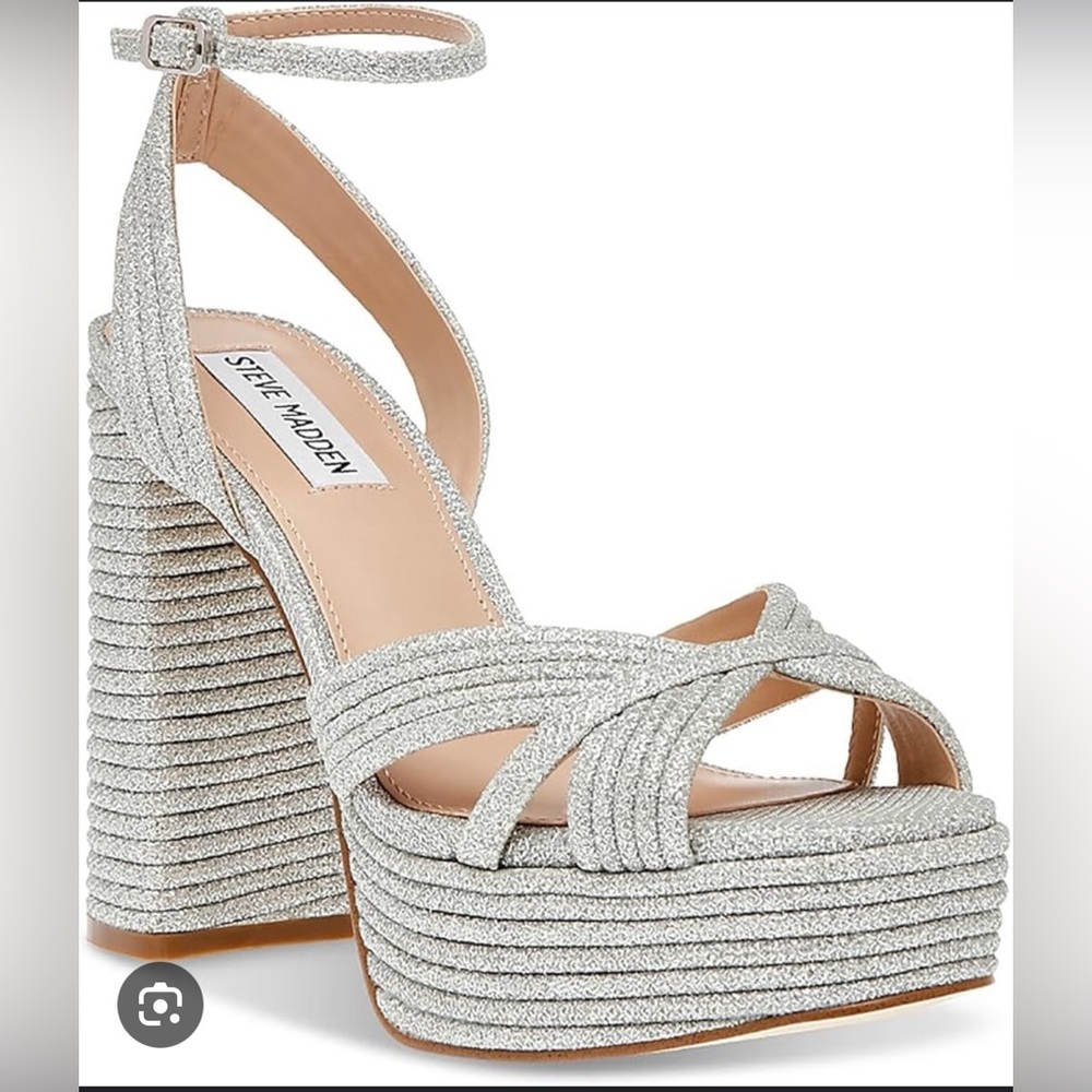 Steve Madden Silver Sparkle Laurel Platform Women's  Sandals with ankle strap